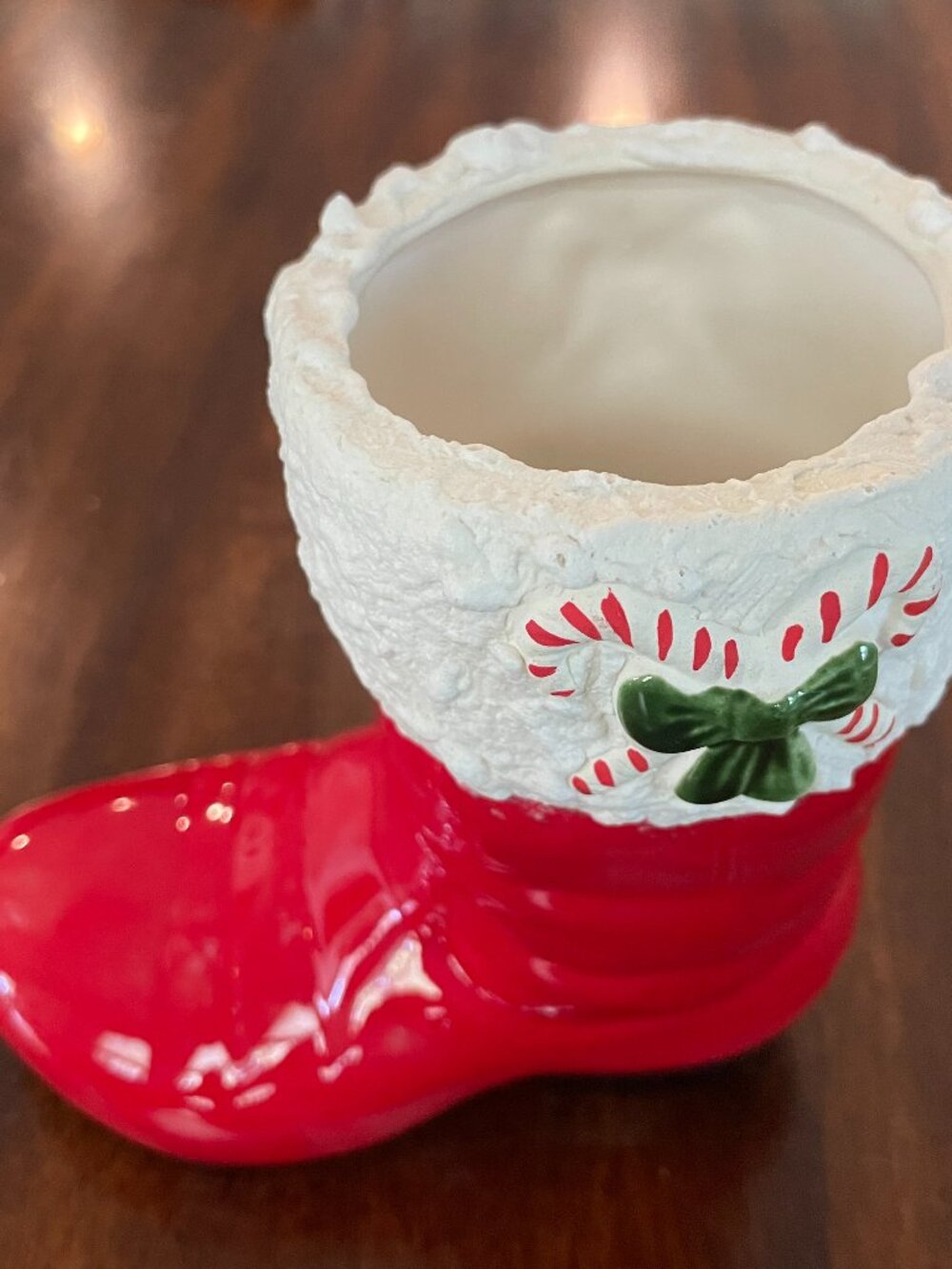 Vintage Red Santa Boot Planter Flower Holder Ceramic 5" Tall